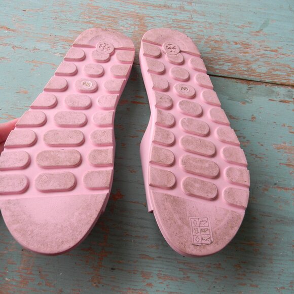 TORY BURCH MELLOW SLIDES SZ 9 LEATHER ROSA CANDY PINK COMFORT SANDALS - Picture 7 of 8